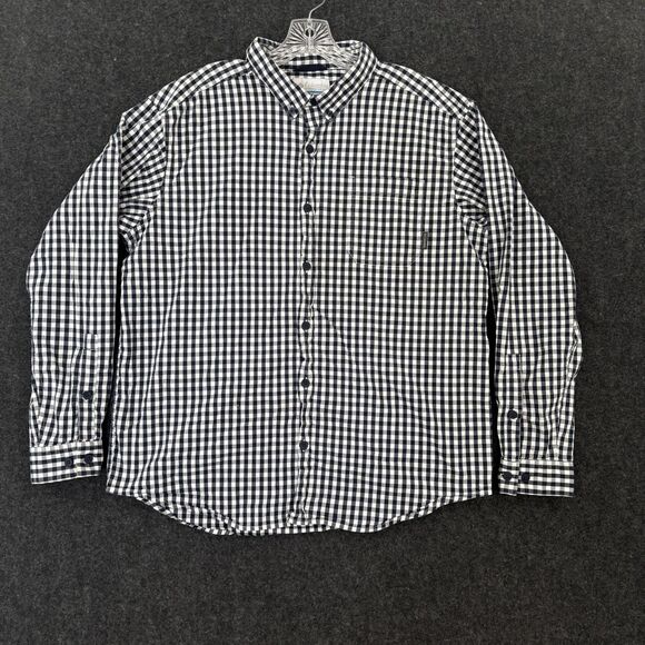 Columbia Shirt Men's XL Navy Blue White Gingham Button Down Outdoor Stretch - Picture 1 of 7